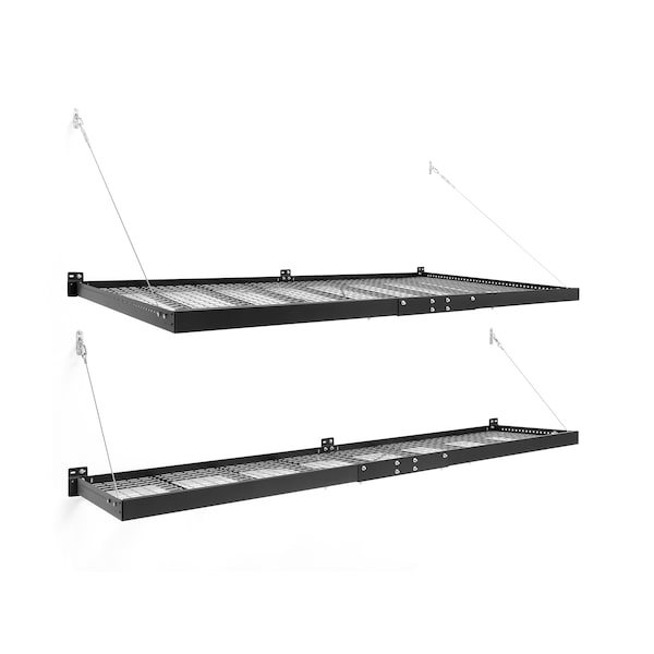 Newage Products Pro Series 4 ft. x 8 ft. Wall Mounted Steel Shelf and Pro Series 2 ft. x 8 ft. Wall Mounted Steel Shelf- Black 40408 - main